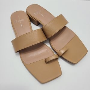 Linea Paola Lily Sophisticated Low Block Heel Toe Ring Nappa Slide Sandal Size 9